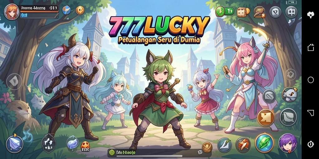 Screenshot 777LUCKY menampilkan aksi seru karakter anime.