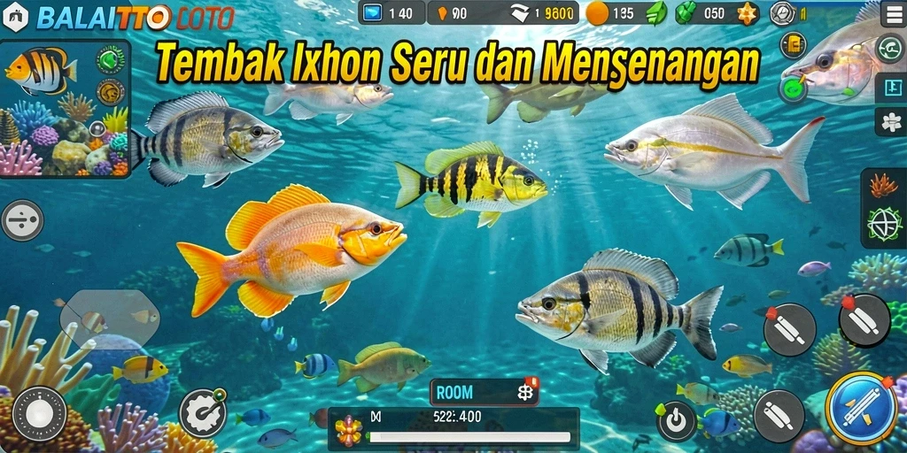 Screenshot BALAITOTO memperlihatkan aksi menembak ikan di lautan.