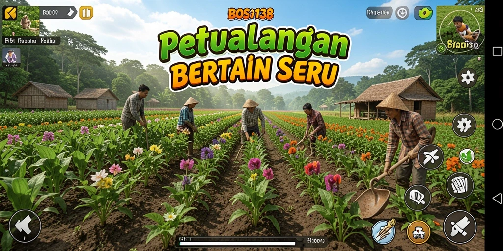 Tampilan gameplay BOS138 yang menampilkan aktivitas bertani yang seru.