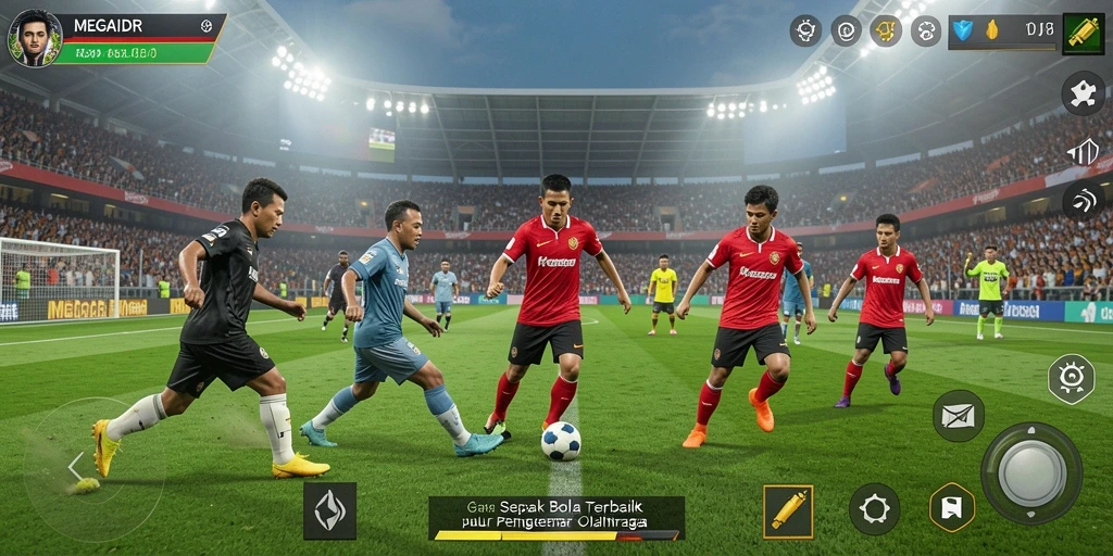 Tampilan gameplay seru di lapangan sepak bola.