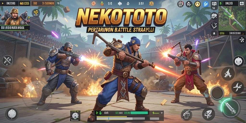 Tangkapan layar gameplay NEKOTOTO memperlihatkan aksi pertempuran Battle Royale yang mendebarkan.