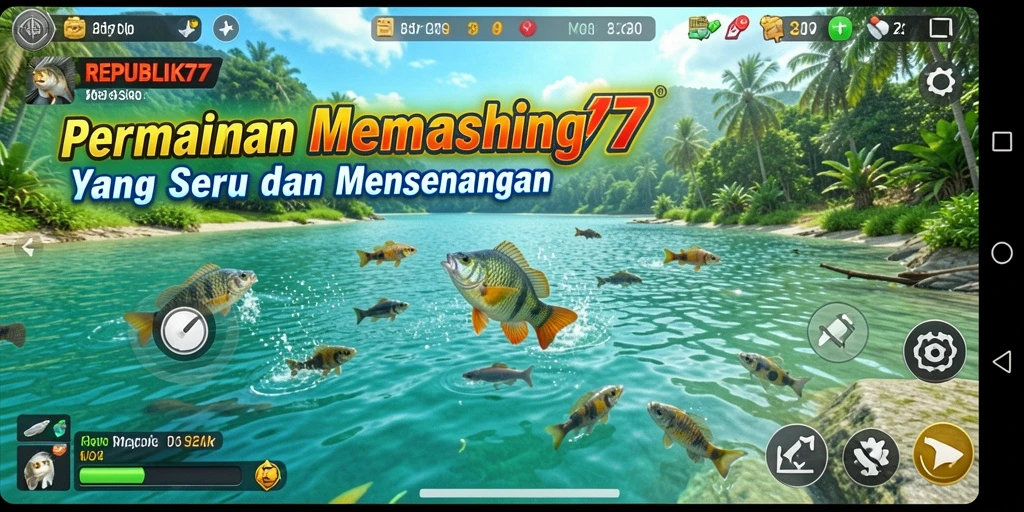 Tampilan gameplay <strong>REPUBLIK77</strong> yang menarik saat memancing ikan.