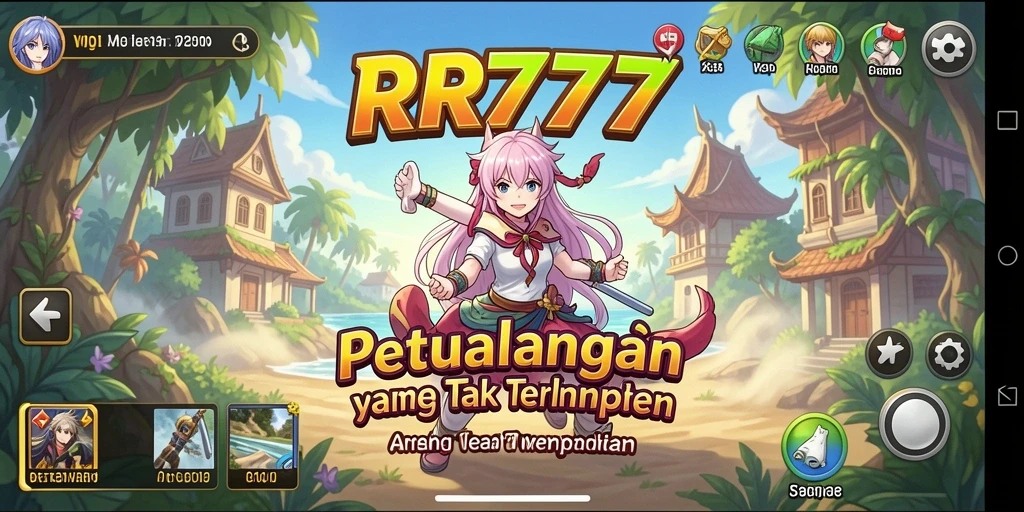 Screenshot gameplay RR777 yang menampilkan pertarungan karakter anime.