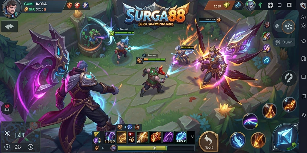Screenshot SURGA88 menampilkan aksi seru dalam pertempuran MOBA.